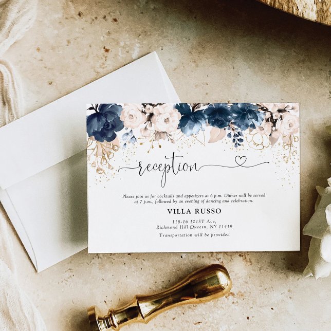 Navy Blue and Dusty Rose Wedding Reception Enclosure Card (Creator Uploaded)