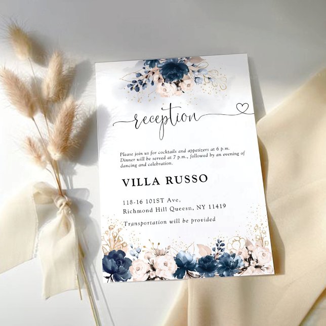 Navy Blue and Dusty Rose Wedding Reception Enclosure Card (Creator Uploaded)