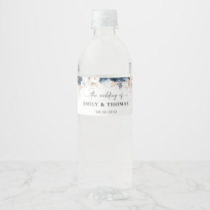 Navy Blue and Dusty Rose Wedding  Water Bottle Label