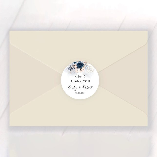 Navy Blue and Dusty Wedding Classic Round Sticker (Creator Uploaded)