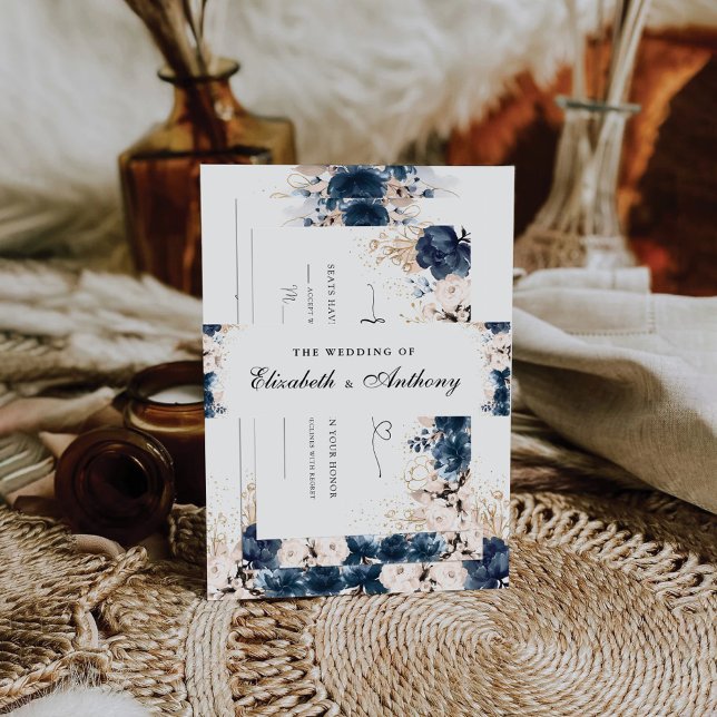 Navy Blue and Dusty Wedding Invitation Belly Band (Creator Uploaded)