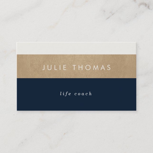 navy blue and faux gold leather business card (Front)