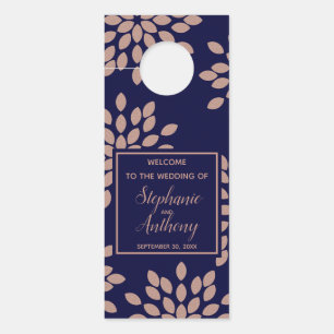 Navy Blue and Faux Rose Gold Floral Wedding Door Hanger