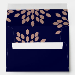 Navy Blue and Faux Rose Gold Floral Wedding Envelope