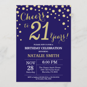 Navy Blue and Gold 21st Birthday Diamond Invitation