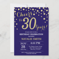 Navy Blue and Gold 30th Birthday Diamond