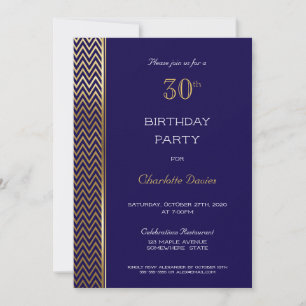 Navy Blue and Gold 30th Birthday Party Invitation