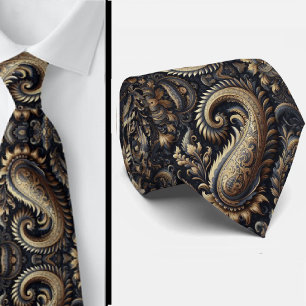 Navy Blue and Gold 3d Paisley Jacquard neck tie
