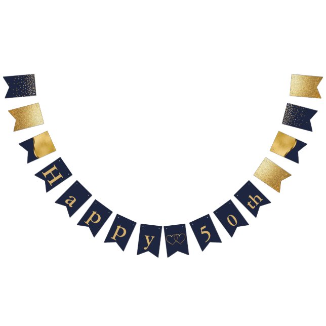 Navy Blue and Gold 50 Anniversary Bunting (All)