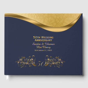 Navy Blue and Gold 50th Anniversary Custom Guest Book