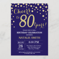 Navy Blue and Gold 80th Birthday Diamond