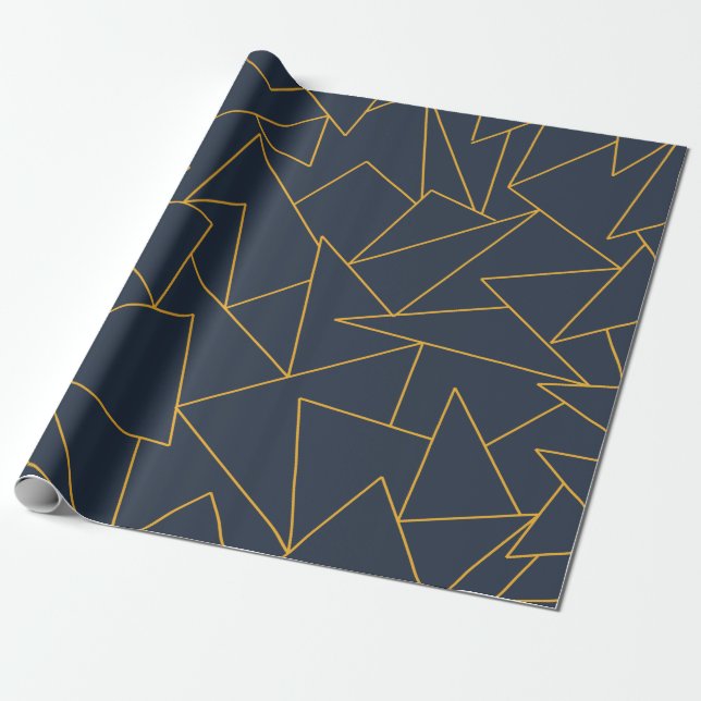 Navy blue and gold abstract pattern wrapping paper (Unrolled)