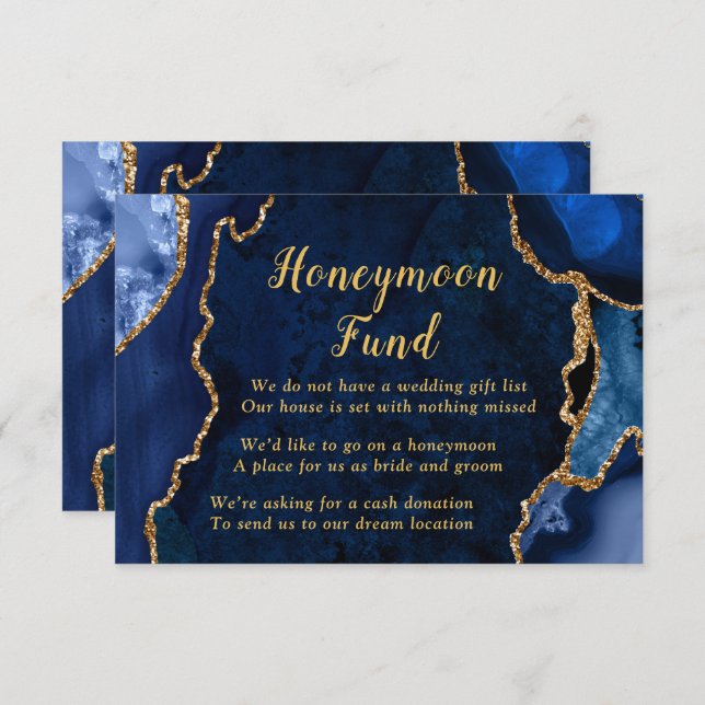 Navy Blue and Gold Agate Honeymoon Fund Enclosure Card (Front/Back)