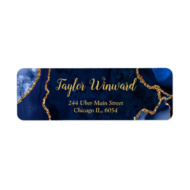 Navy Blue and Gold Agate Marble Birthday Party (Front)