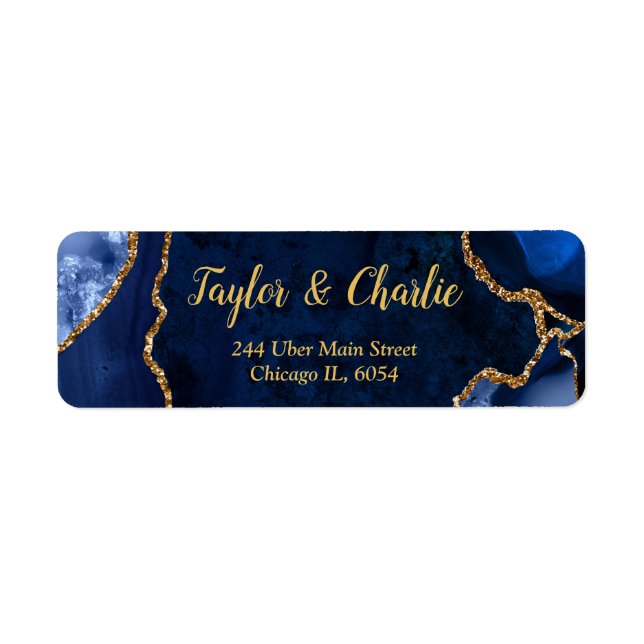 Navy Blue and Gold Agate Marble Wedding (Front)