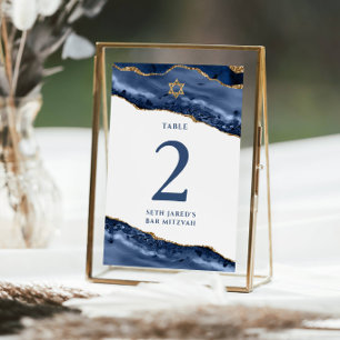 Navy Blue and Gold Agate Table Number Card
