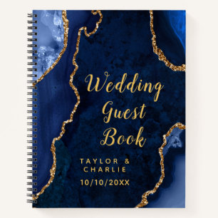 Navy Blue and Gold Agate Wedding Guest Book