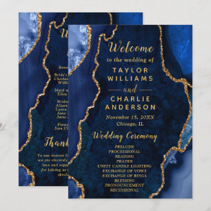 Navy Blue and Gold Agate Wedding Program Programme