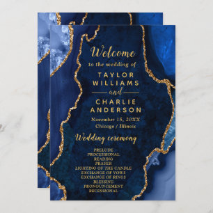 Navy Blue and Gold Agate Wedding Program Programme