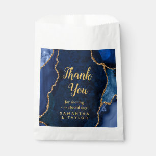 Navy Blue and Gold Agate Wedding Thank You Favour Bags