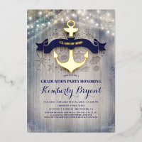 Navy Blue and Gold Anchor Rustic Beach Graduation