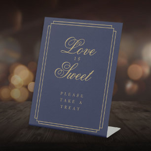 Navy Blue And Gold Art Deco Love Is Sweet Favour Pedestal Sign