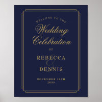 Navy Blue And Gold Art Deco Wedding Welcome Sign