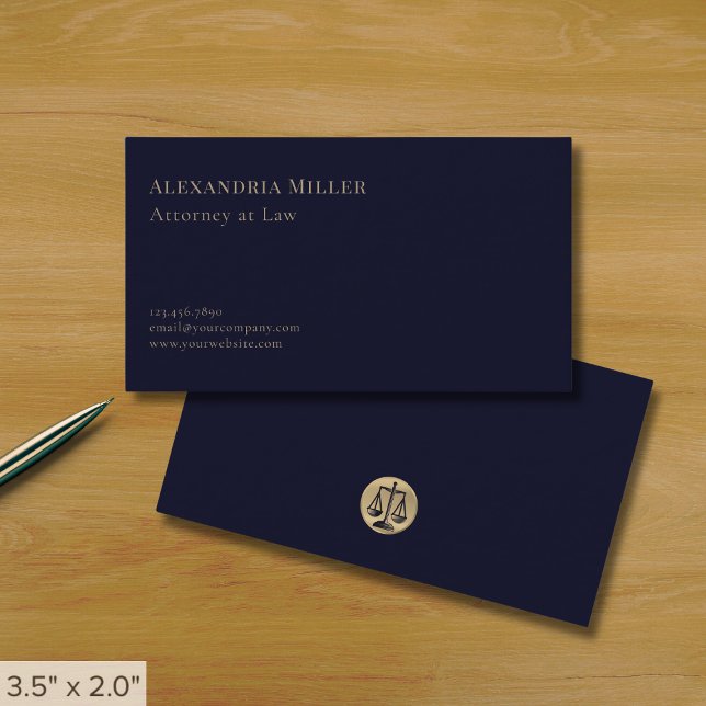 Navy Blue and Gold Attorney at Law Business Card (Creator Uploaded)