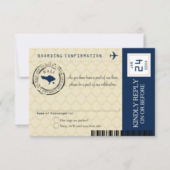 Navy Blue and Gold Bali Wedding RSVP (Front)