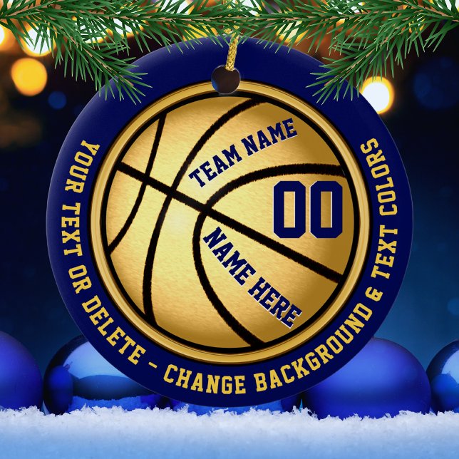 Navy Blue and Gold Basketball Ornament PERSONALIZE (Personalized basketball christmas ornaments.
Basketball ornament.
Basketball ornaments bulk.)