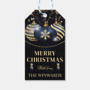 Navy Blue and Gold Baubles Merry Christmas Gift Tags