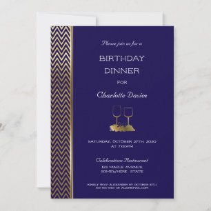 Navy Blue and Gold Birthday Dinner Invitation