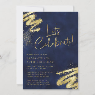 Navy Blue and Gold Birthday Invitation