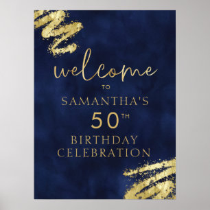 Navy Blue and Gold Birthday Welcome Poster 18x24
