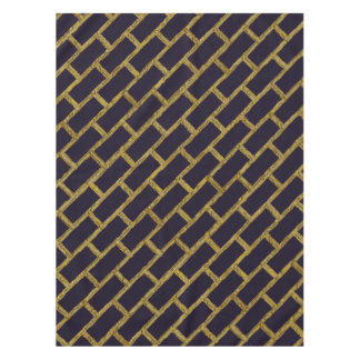 Navy Blue and Gold Brick Pattern Tablecloth