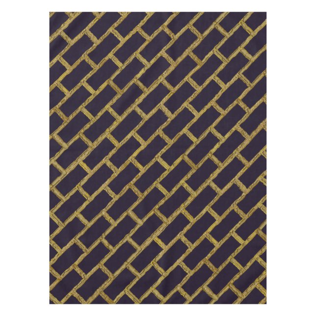 Navy Blue and Gold Brick Pattern Tablecloth (Front)
