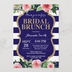 Navy Blue and Gold Bridal Brunch Invitation Floral