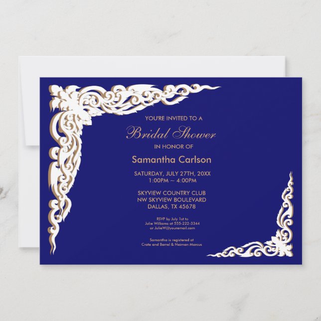 Navy Blue and Gold Bridal Shower Invitations (Front)