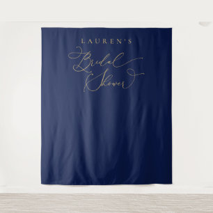 Navy Blue and Gold Bridal Shower Photo Backdrop Tapestry