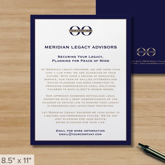 Navy Blue and Gold Business Flyer with Logo (Creator Uploaded)