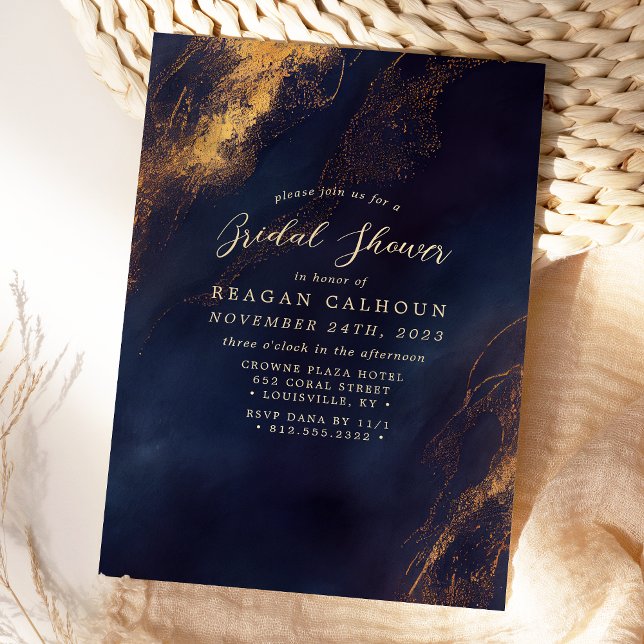 Navy Blue And Gold Calligraphy Bridal Shower Invitation (Creator Uploaded)