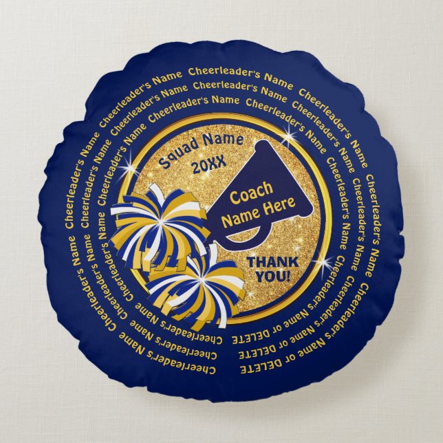 Navy Blue and Gold, Cheer Coach Gift Ideas, Cheer Round Cushion (Front)