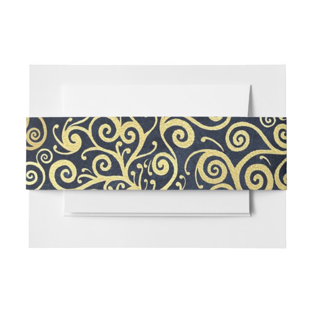 Navy Blue And Gold Chic Luxury Dark Winter Wedding Invitation Belly Band (Front Example)