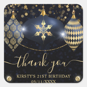 Navy Blue and Gold Christmas Baubles Birthday Square Sticker