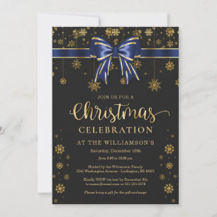 Navy Blue and Gold Christmas Party Invitation