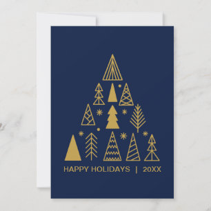 Navy Blue and Gold Christmas Tree Holiday Card