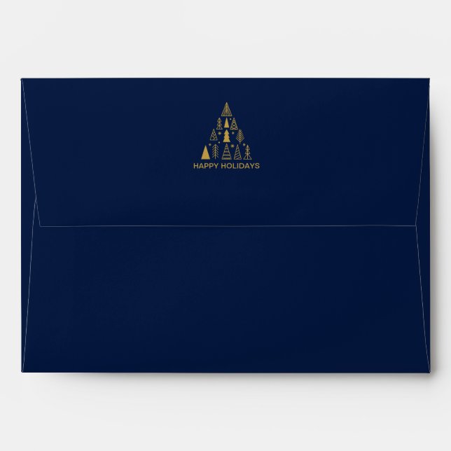 Navy Blue and Gold Christmas Tree | Holiday Envelope (Back (Top Flap))