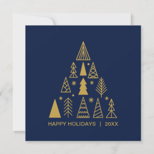 Navy Blue and Gold Christmas Tree Holiday Square