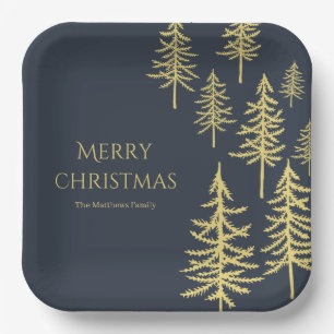 Navy Blue and gold Christmas tree  Paper Plate