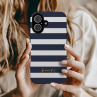 Navy Blue and Gold Classic Stripes Monogram
